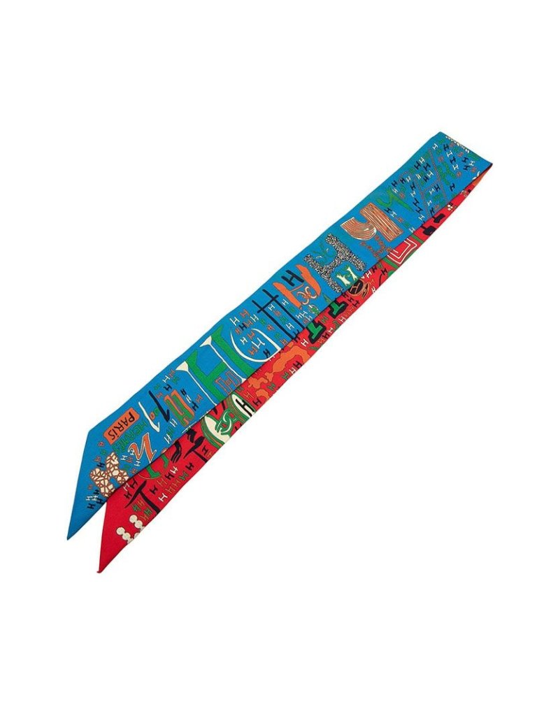 Hermes Twilly 1001 H Thousand And One Red Blue Multicolor Silk